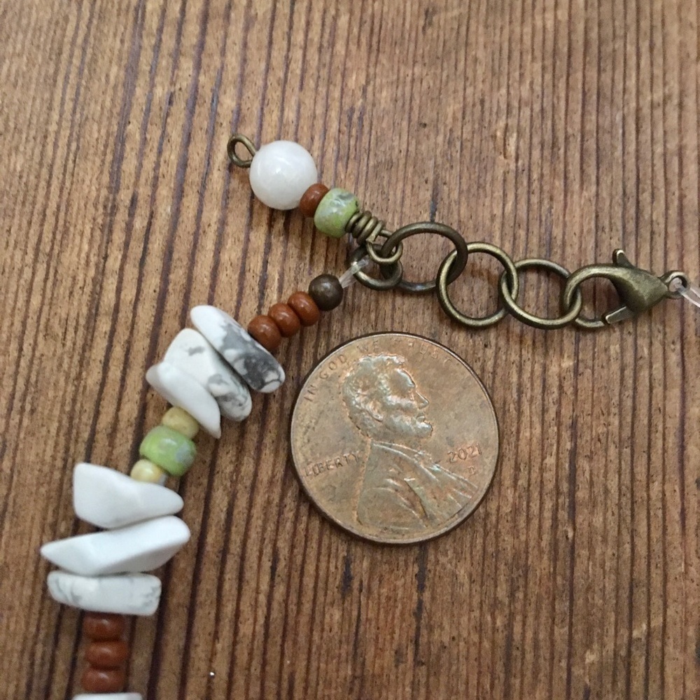Men's White Howlite  Nugget 8 inch Beaded Bracelet,  Handmade Men's Bracelet - Picture 4 of 7